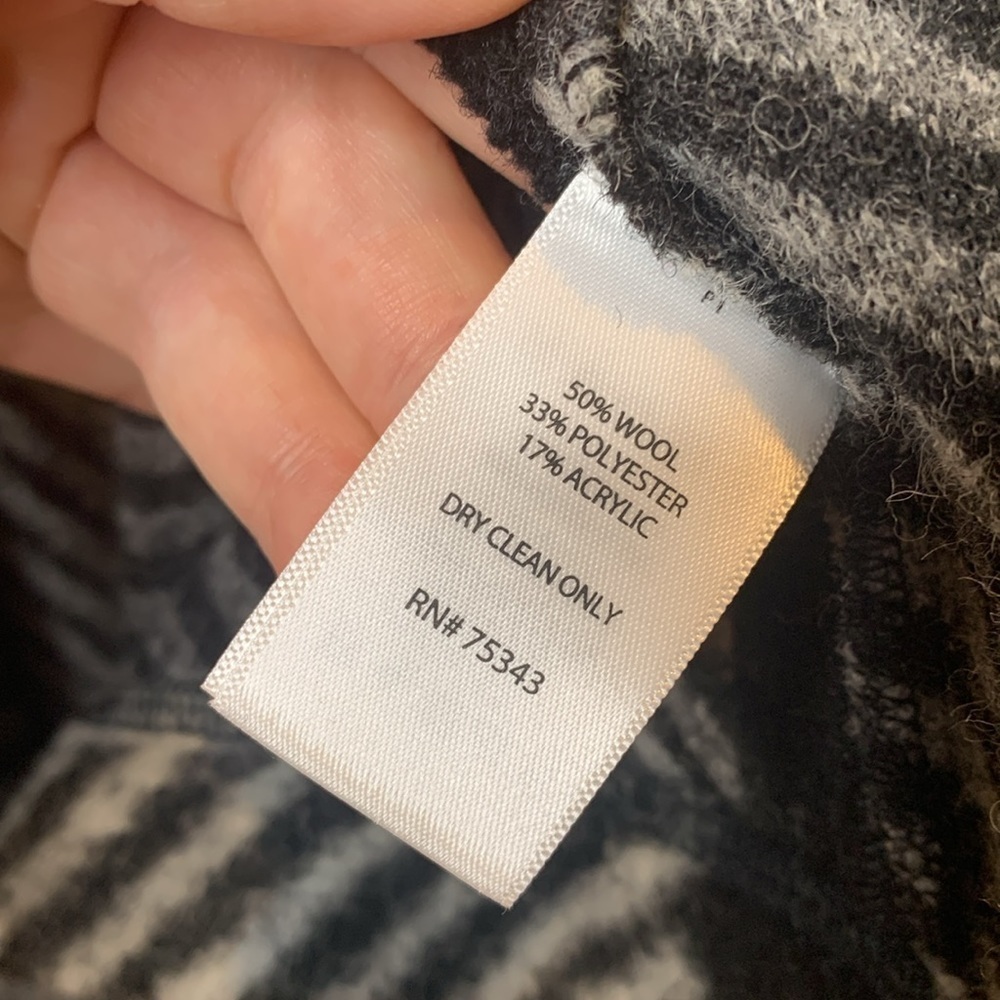 Kenar | Black White Wool Blend Color Pattern Block Hooded Cardigan Duster Coat S - Picture 12 of 16